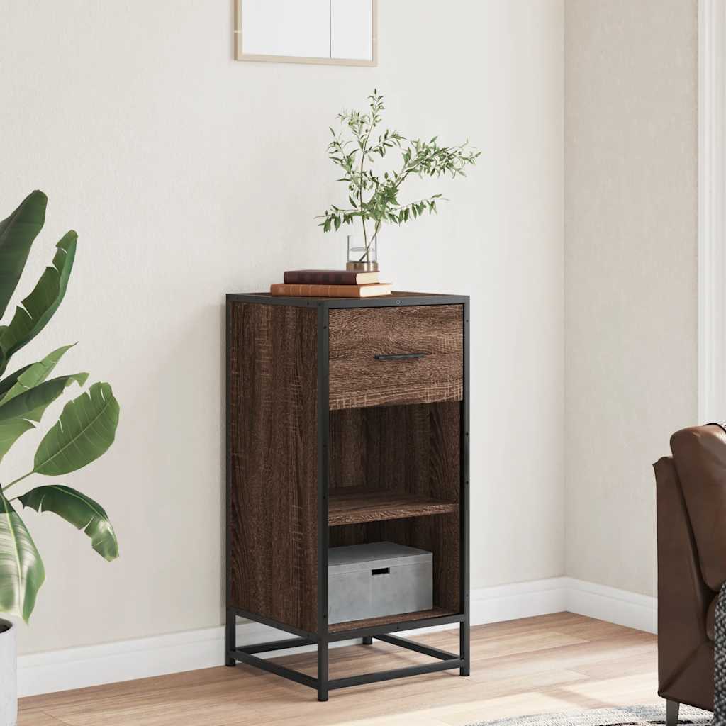 Credenza Rovere Marrone 35,5x35x76 cm in Truciolato e Metallo