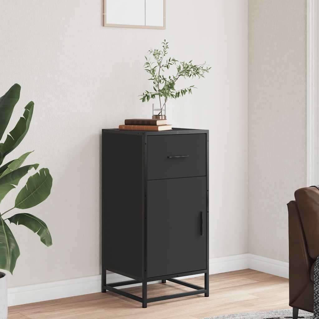 Credenza Rovere Nera 35,5x35x76 cm in Truciolato e Metallo