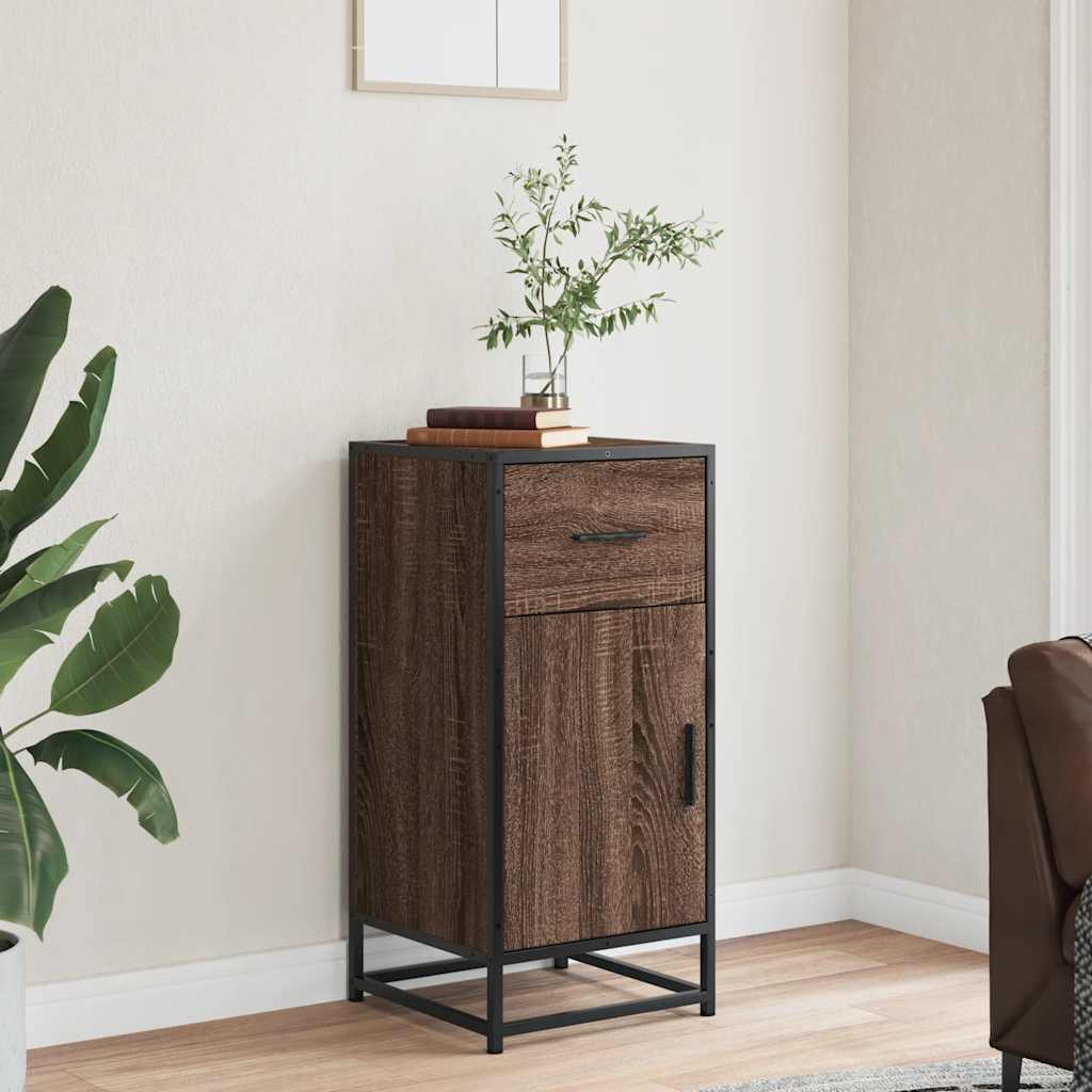 Credenza Rovere Marrone 35,5x35x76 cm in Truciolato e Metallo