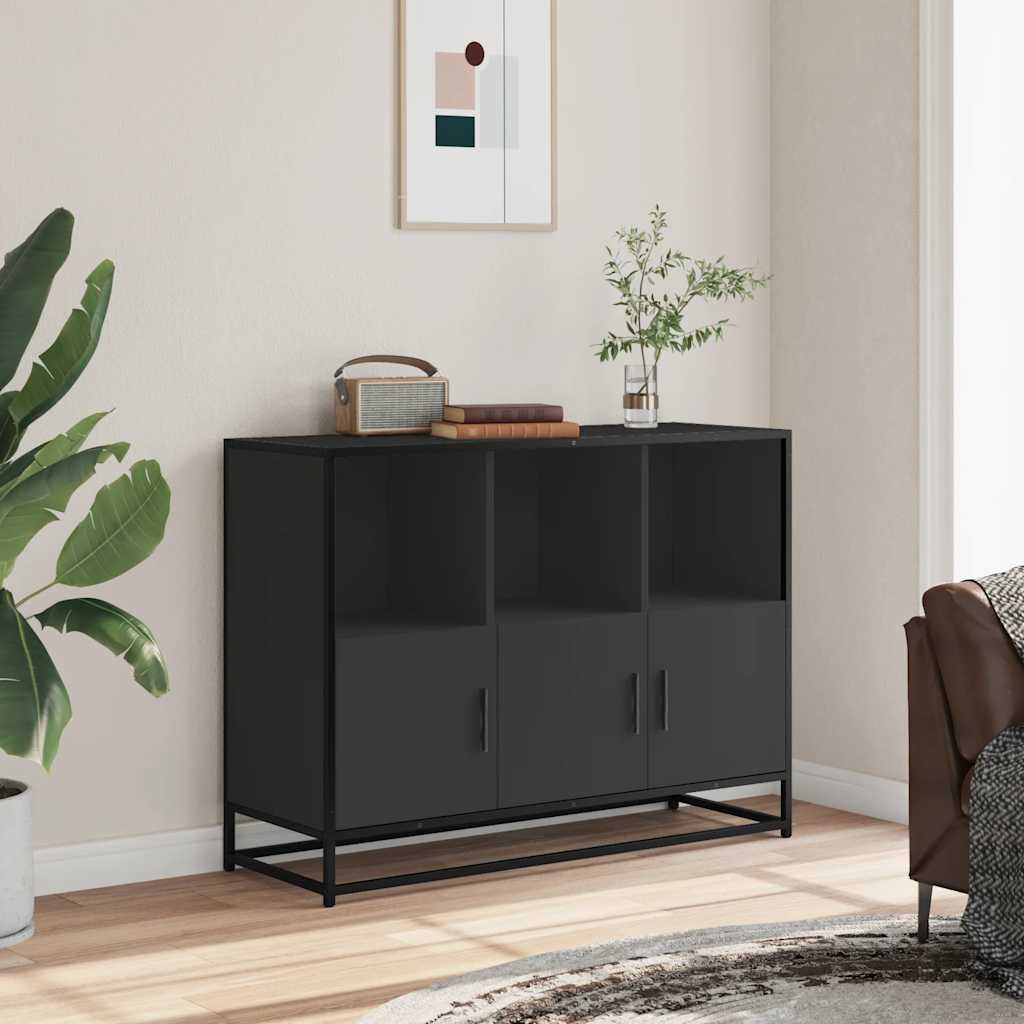 Credenza Nera 100x35x76 cm in Legno Multistrato