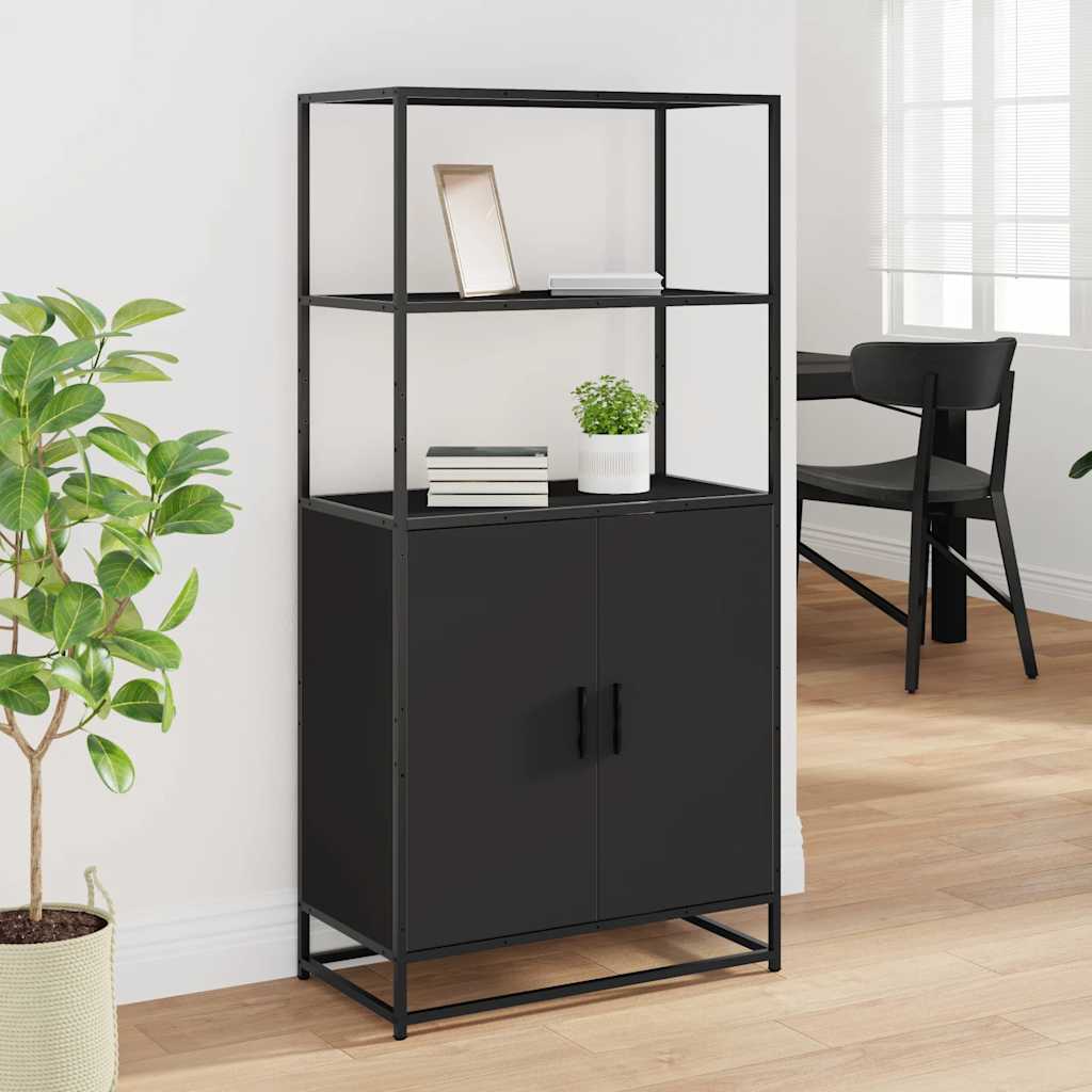 Credenza Nera 68x35x139 cm Legno Multistrato Metallo