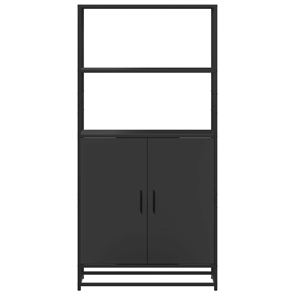 Credenza Nera 68x35x139 cm Legno Multistrato Metallo