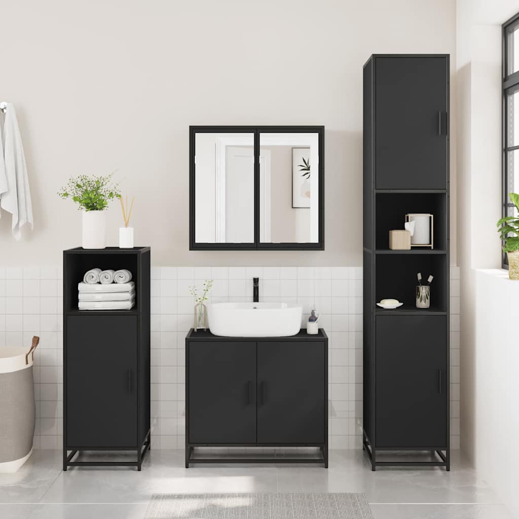 Armadietto da Bagno Nero 35x37,5x100 cm in Legno Multistrato