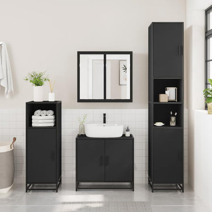 Armadietto da Bagno Nero 35x37,5x100 cm in Legno Multistrato