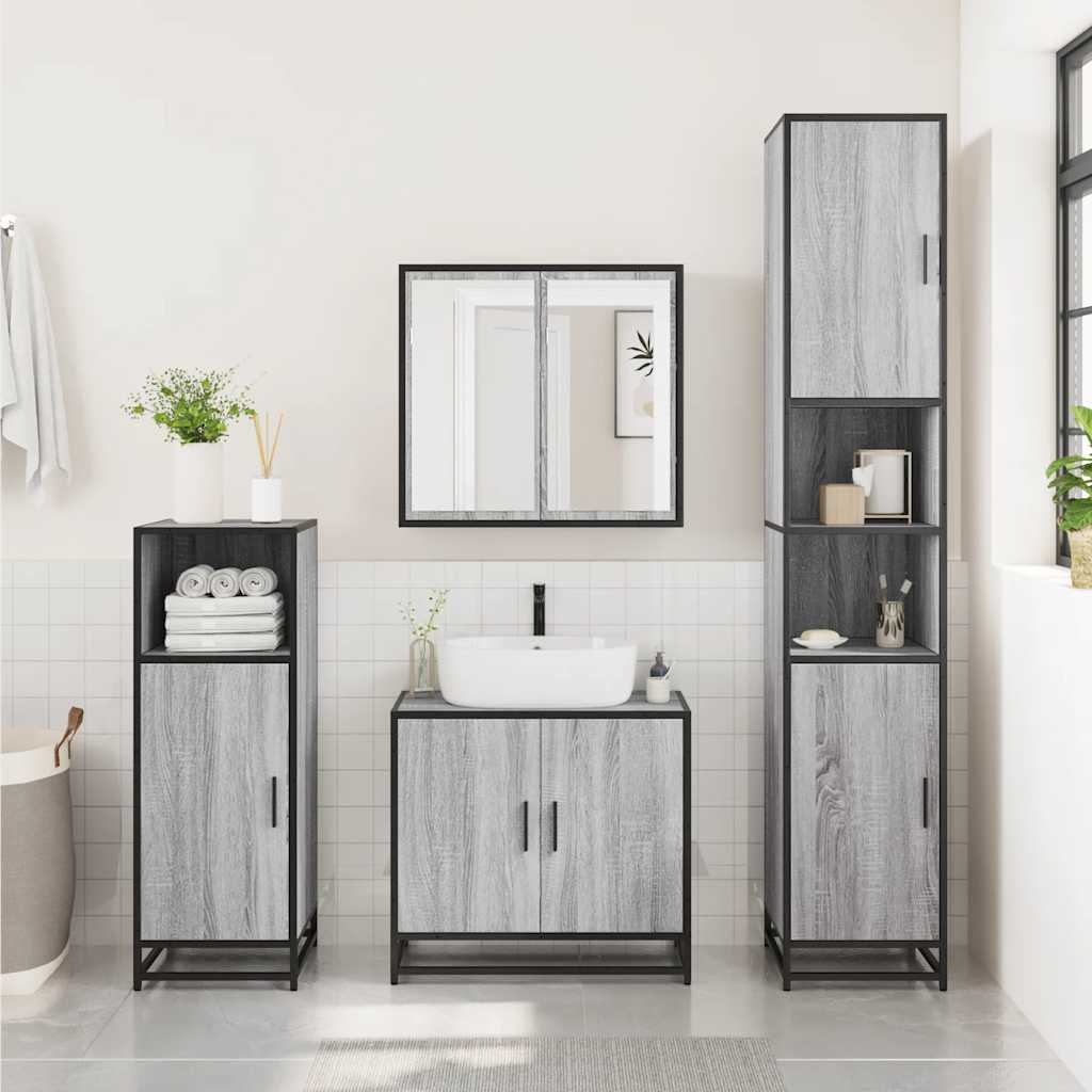 Armadietto Bagno Grigio Sonoma 35x37,5x100 cm Legno Multistrato