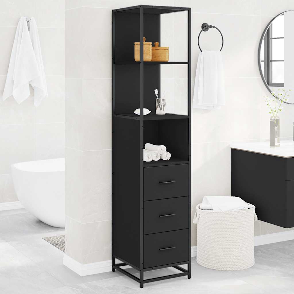 Armadietto da Bagno Nero 35x37,5x166 cm in Legno Multistrato
