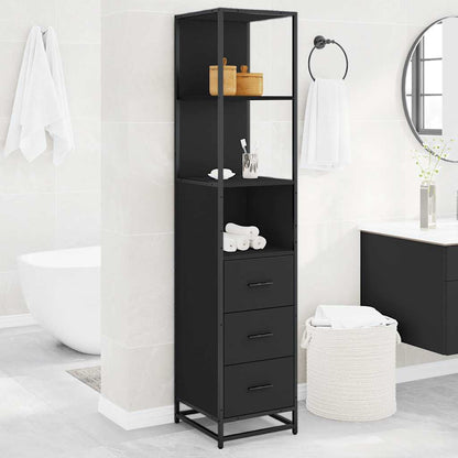 Armadietto da Bagno Nero 35x37,5x166 cm in Legno Multistrato