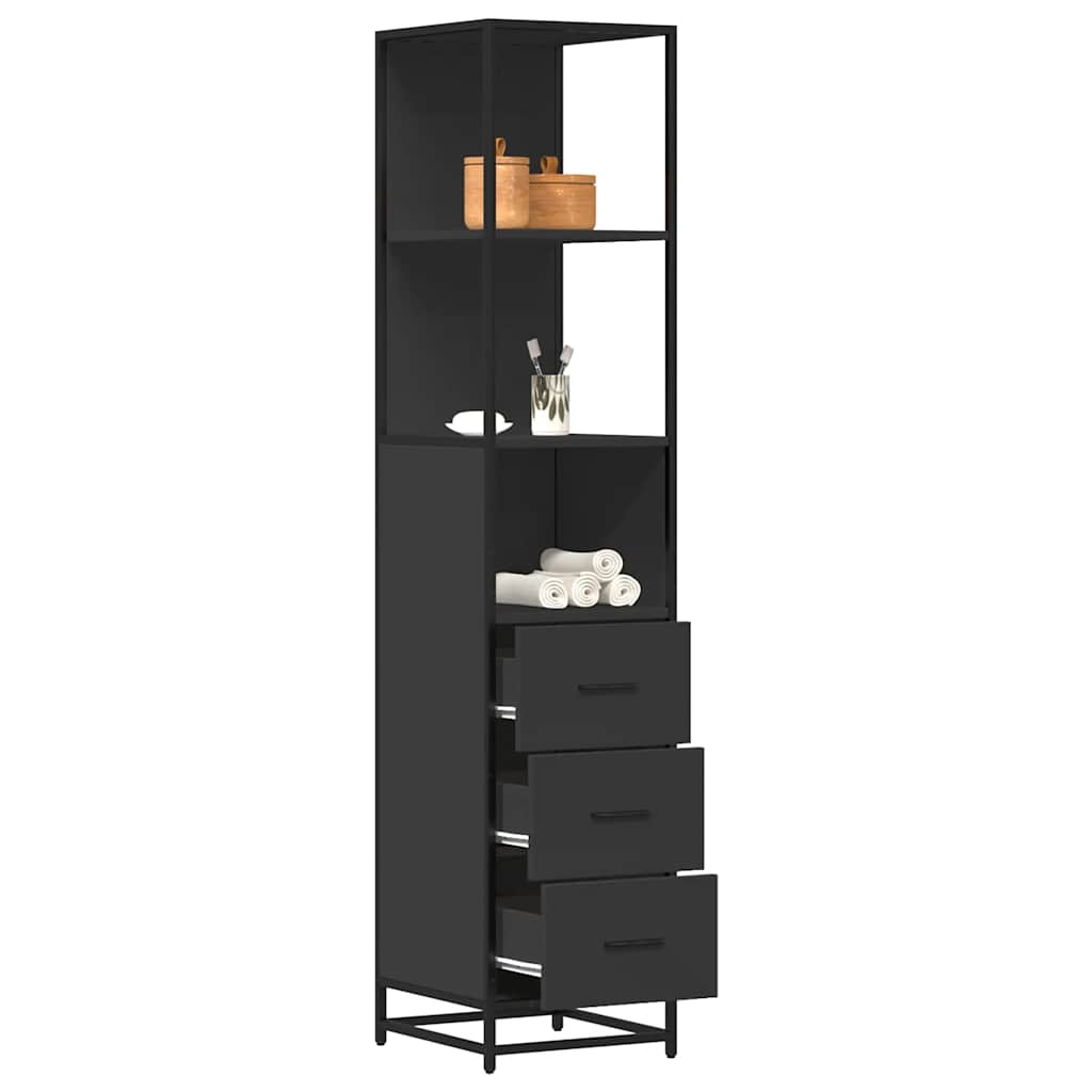 Armadietto da Bagno Nero 35x37,5x166 cm in Legno Multistrato