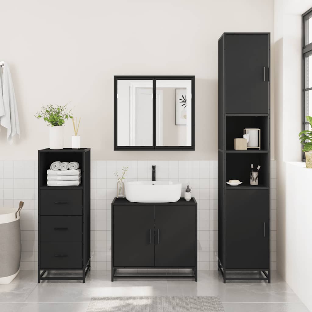 Armadietto da Bagno Nero 35x37,5x100 cm in Legno Multistrato