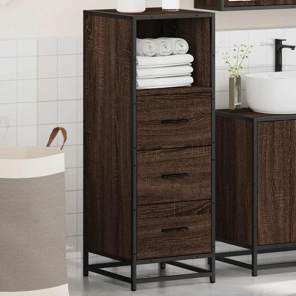 Armadietto Bagno Rovere Marrone 35x37,5x100cm Legno Multistrato