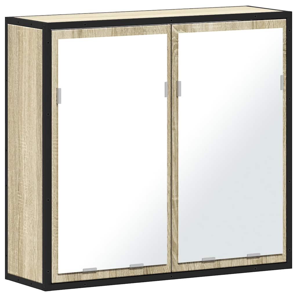 Mobiletto con specchio per bagno in rovere Sonoma 65x20x60 cm in legno ingegnerizzato