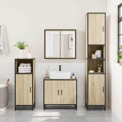Mobiletto con specchio per bagno in rovere Sonoma 65x20x60 cm in legno ingegnerizzato