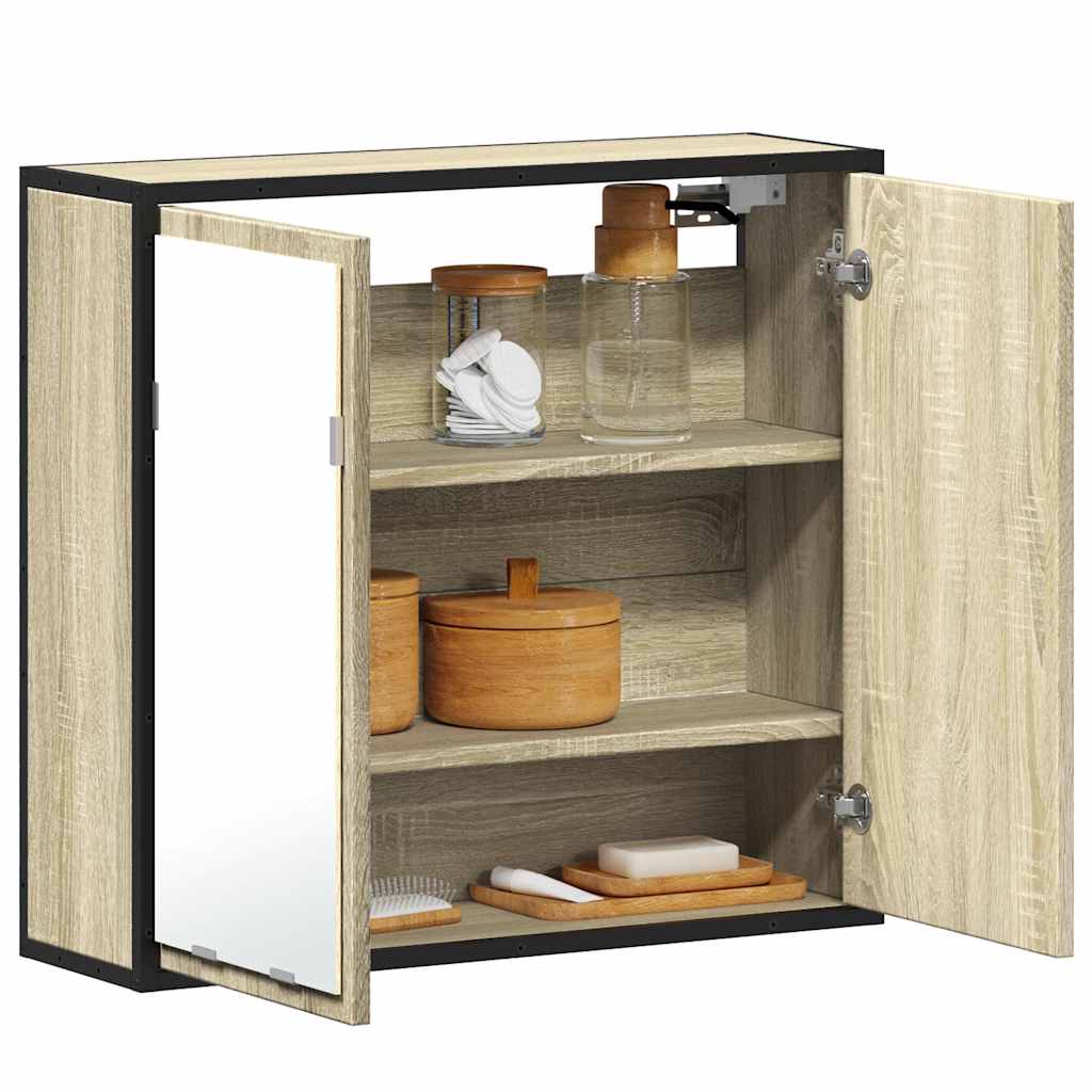 Mobiletto con specchio per bagno in rovere Sonoma 65x20x60 cm in legno ingegnerizzato