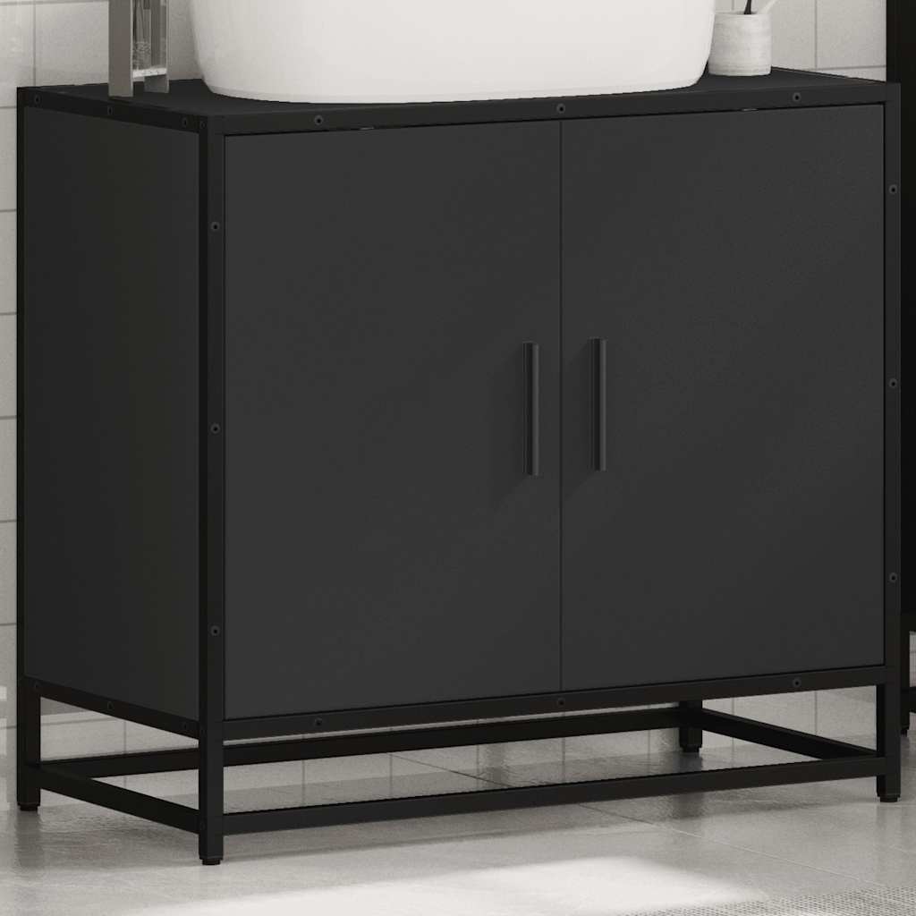 Mobile Lavabo da Bagno Nero 65x33x60 cm in Legno Multistrato
