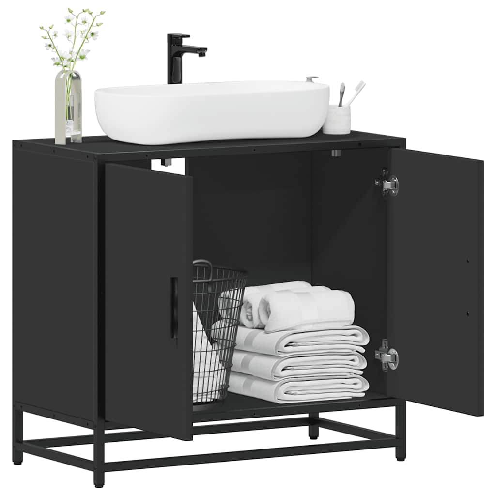 Mobile Lavabo da Bagno Nero 65x33x60 cm in Legno Multistrato