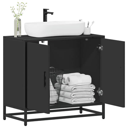Mobile Lavabo da Bagno Nero 65x33x60 cm in Legno Multistrato