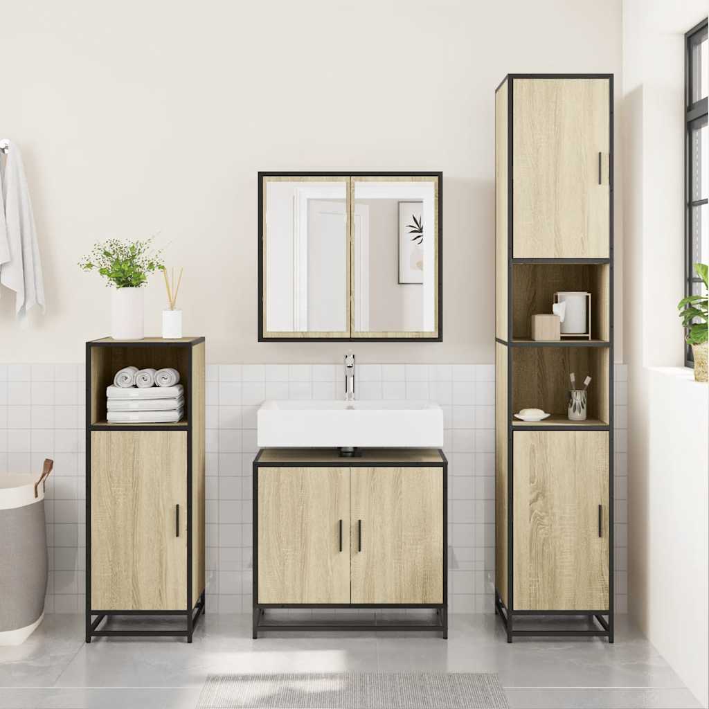 Mobiletto per Lavabo da Bagno Rovere Sonoma 65x33x60 cm Legno Massello