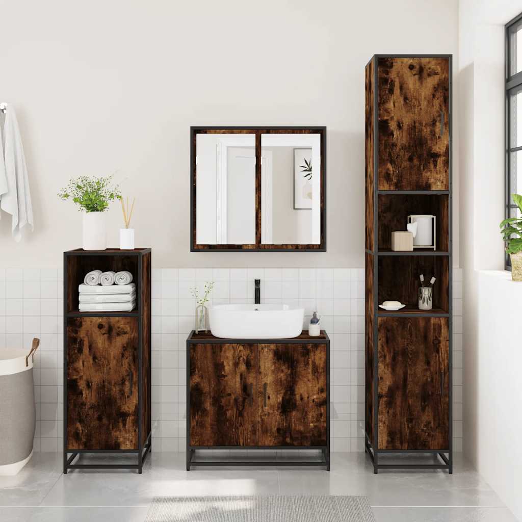 Mobile Lavabo Bagno Rovere Fumo 65x33x60 cm Legno Multistrato