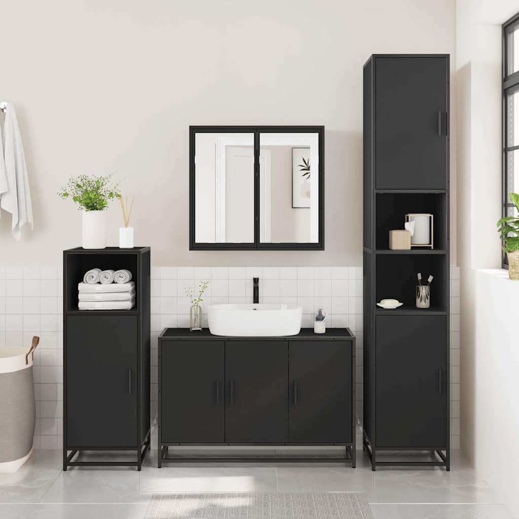 Mobile Lavabo Bagno Nero 90x33x60 cm in Legno Multistrato