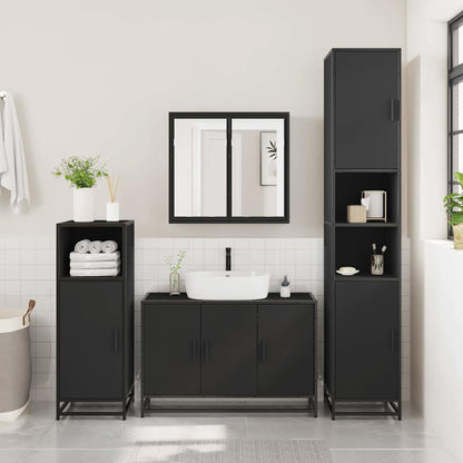 Mobile Lavabo Bagno Nero 90x33x60 cm in Legno Multistrato