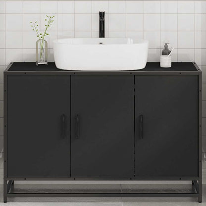 Mobile Lavabo Bagno Nero 90x33x60 cm in Legno Multistrato