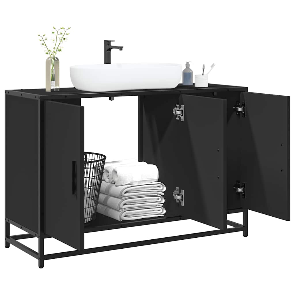 Mobile Lavabo Bagno Nero 90x33x60 cm in Legno Multistrato