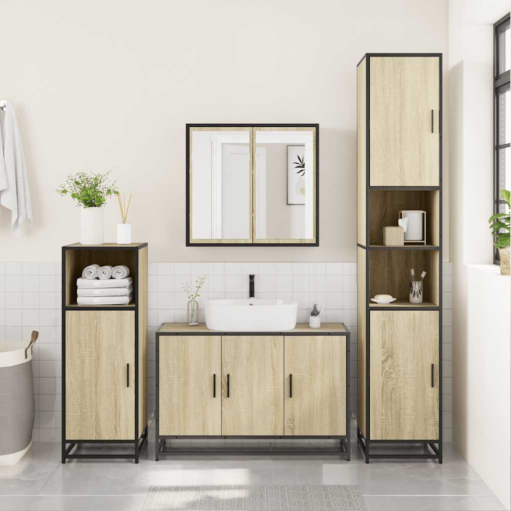 Mobile Lavabo Bagno Rovere Sonoma 90x33x60 cm Legno Multistrato