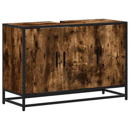 Mobile Lavabo Bagno Rovere Fumo 90x33x60 cm Legno Multistrato