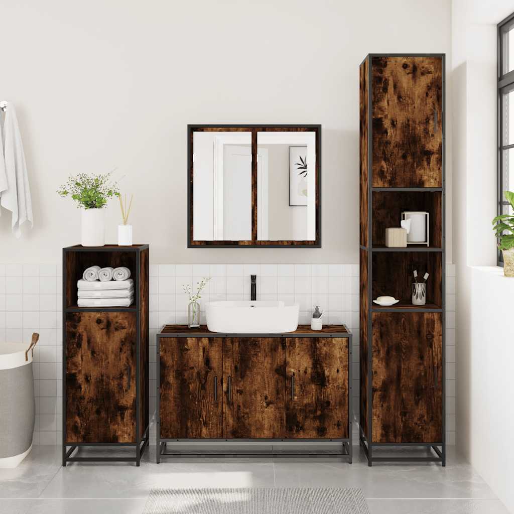Mobile Lavabo Bagno Rovere Fumo 90x33x60 cm Legno Multistrato