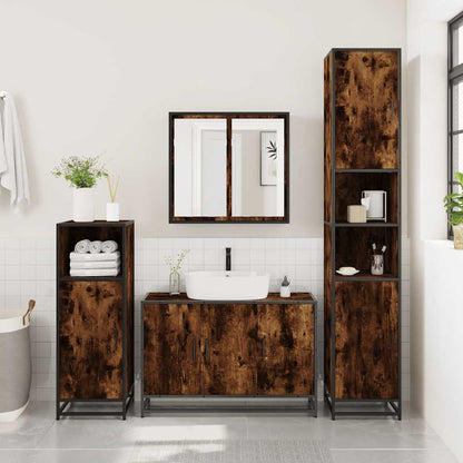 Mobile Lavabo Bagno Rovere Fumo 90x33x60 cm Legno Multistrato