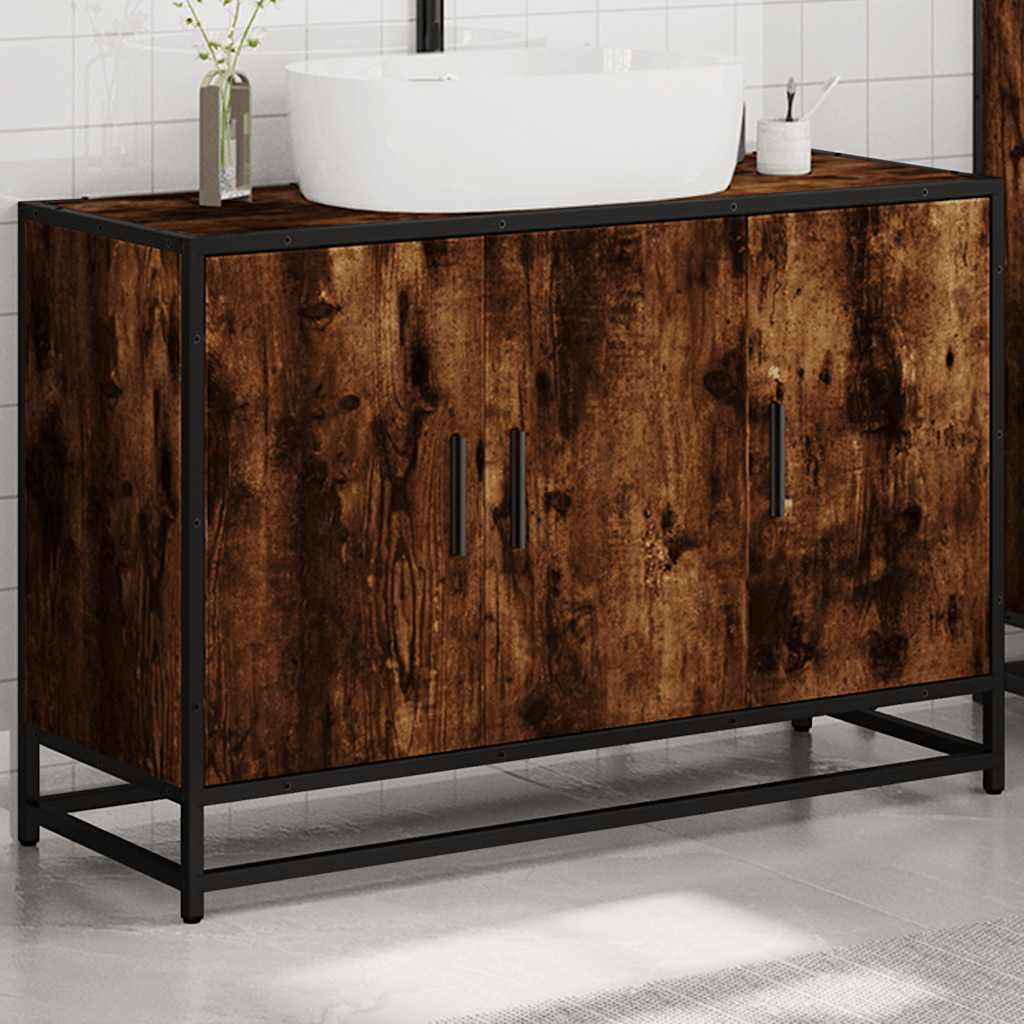 Mobile Lavabo Bagno Rovere Fumo 90x33x60 cm Legno Multistrato