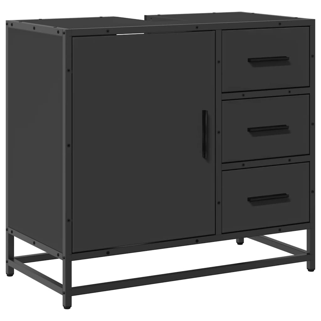Mobile Lavabo da Bagno Nero 65x33x60 cm in Legno Multistrato