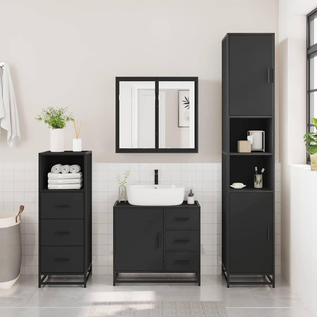 Mobile Lavabo da Bagno Nero 65x33x60 cm in Legno Multistrato