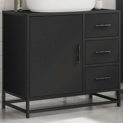 Mobile Lavabo da Bagno Nero 65x33x60 cm in Legno Multistrato