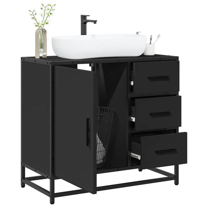 Mobile Lavabo da Bagno Nero 65x33x60 cm in Legno Multistrato
