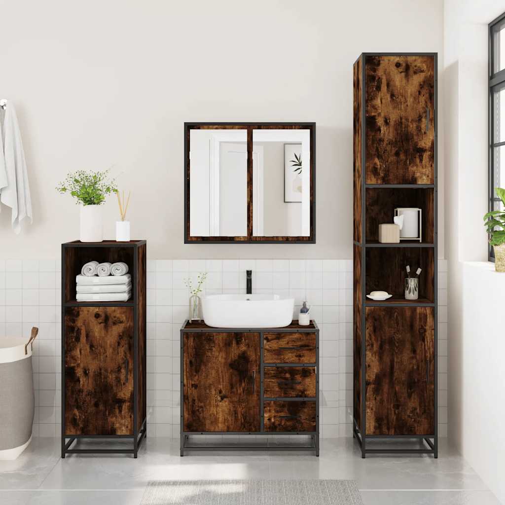 Mobile Lavabo Bagno Rovere Fumo 65x33x60 cm Legno Multistrato