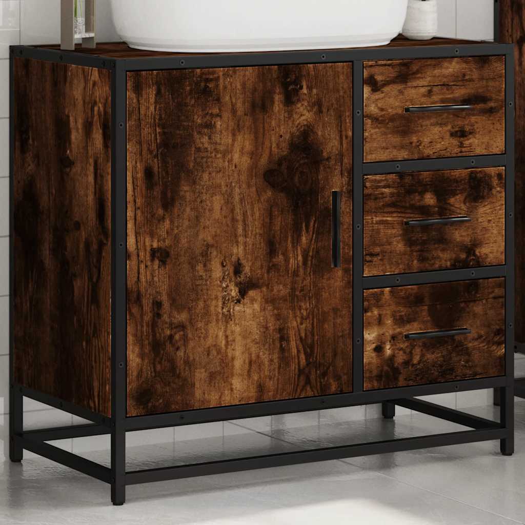 Mobile Lavabo Bagno Rovere Fumo 65x33x60 cm Legno Multistrato