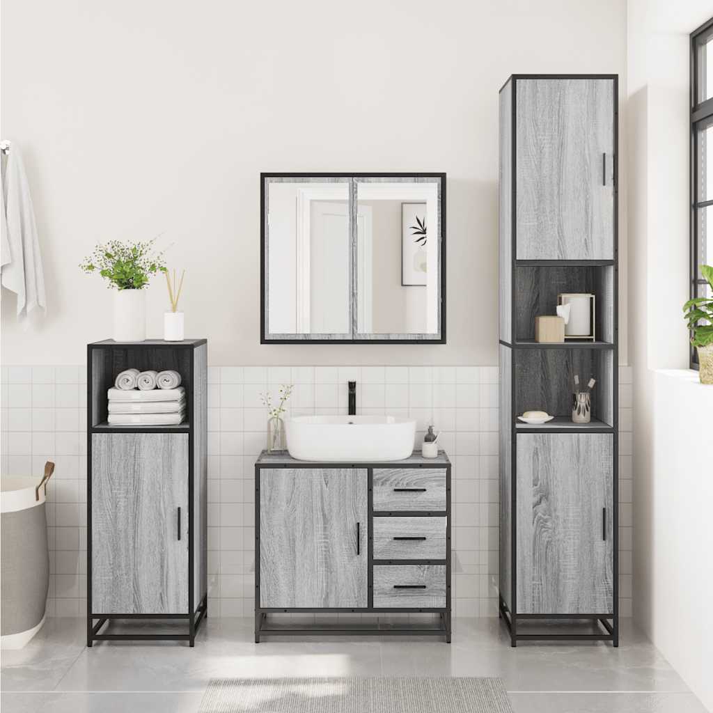 Mobile Lavabo Bagno Grigio Sonoma 65x33x60 cm Legno Multistrato