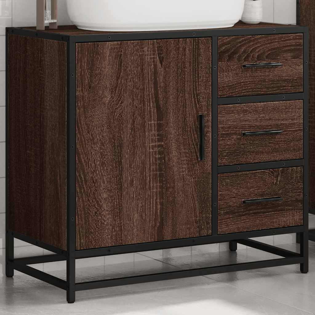 Mobile Lavabo Bagno Rovere Marrone 65x33x60cm Legno Multistrato