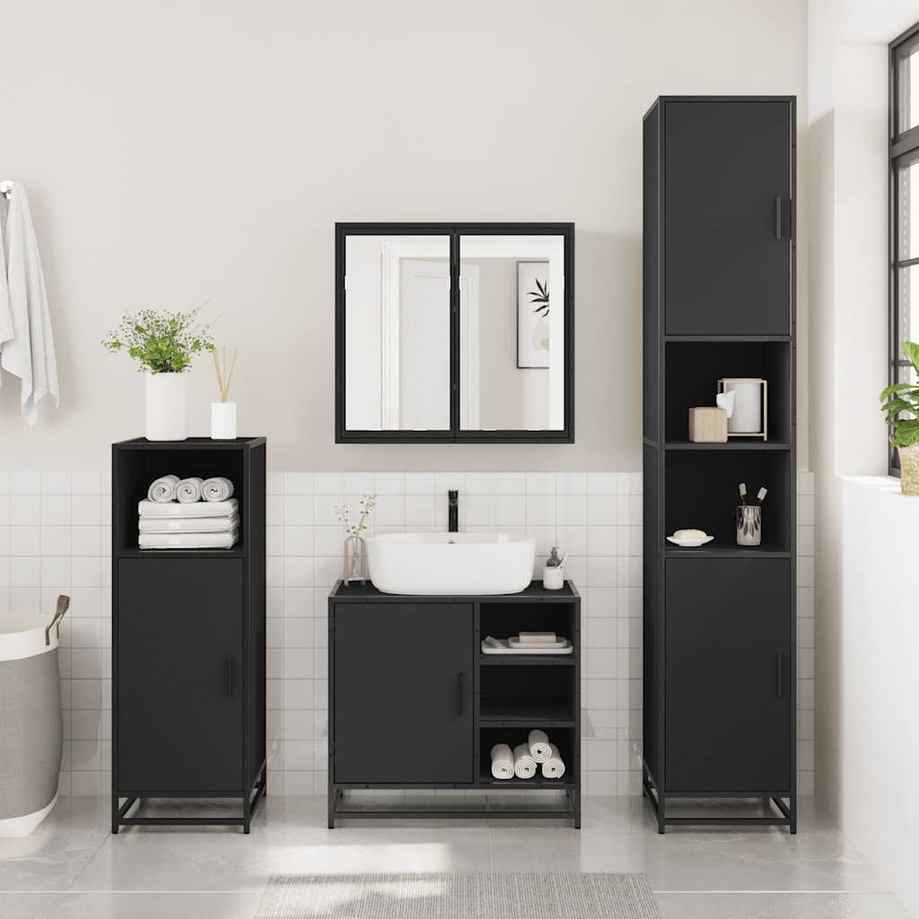 Mobile Lavabo da Bagno Nero 65x33x60 cm in Legno Multistrato