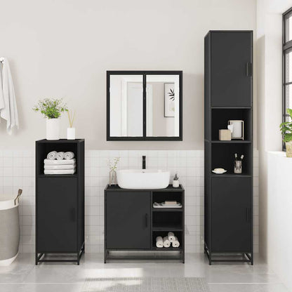 Mobile Lavabo da Bagno Nero 65x33x60 cm in Legno Multistrato