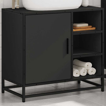 Mobile Lavabo da Bagno Nero 65x33x60 cm in Legno Multistrato