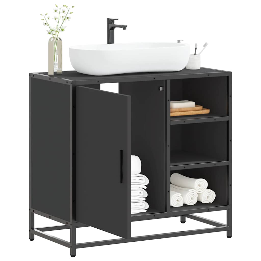 Mobile Lavabo da Bagno Nero 65x33x60 cm in Legno Multistrato