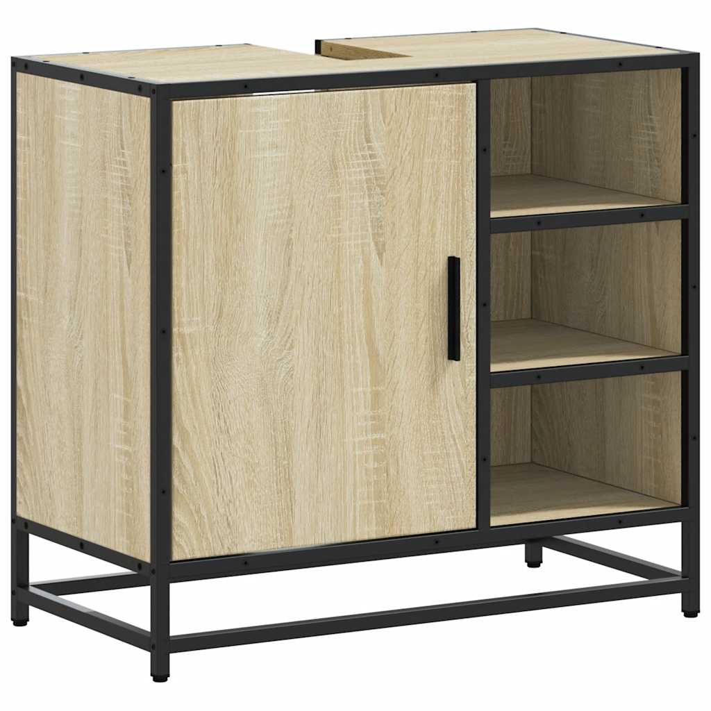 Mobiletto per Lavabo da Bagno Rovere Sonoma 65x33x60 cm Legno Massello
