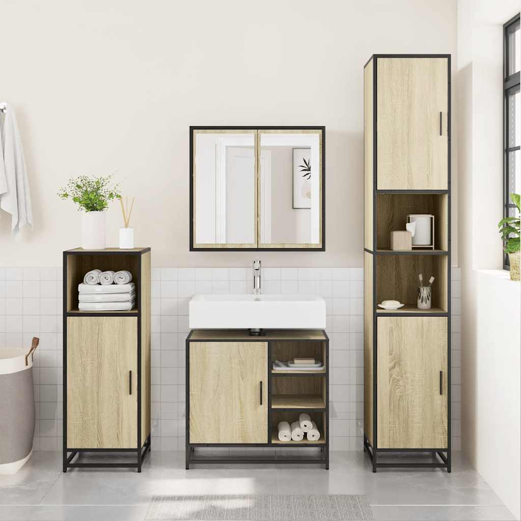 Mobiletto per Lavabo da Bagno Rovere Sonoma 65x33x60 cm Legno Massello