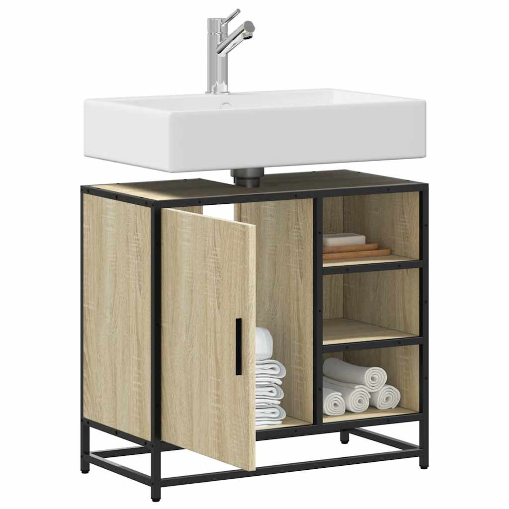 Mobiletto per Lavabo da Bagno Rovere Sonoma 65x33x60 cm Legno Massello