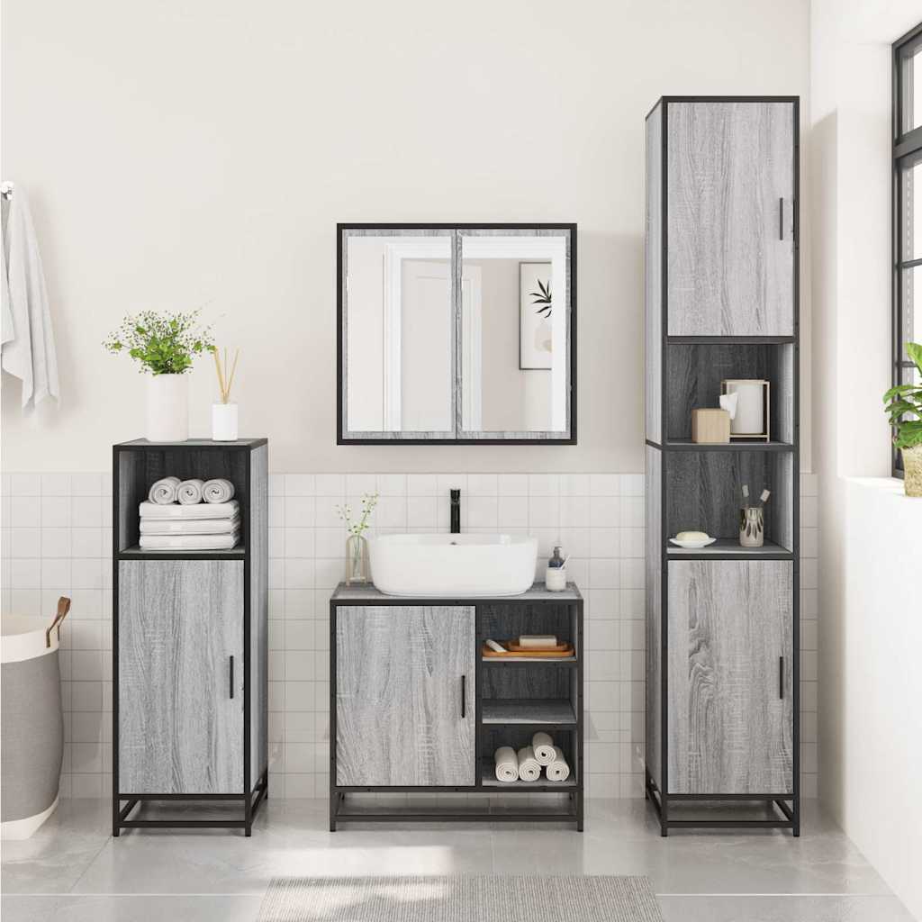 Mobile Lavabo Bagno Grigio Sonoma 65x33x60 cm Legno Multistrato