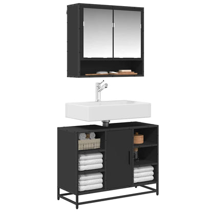 Mobile Lavabo Bagno Nero 60x30x60 cm Legno Multistrato