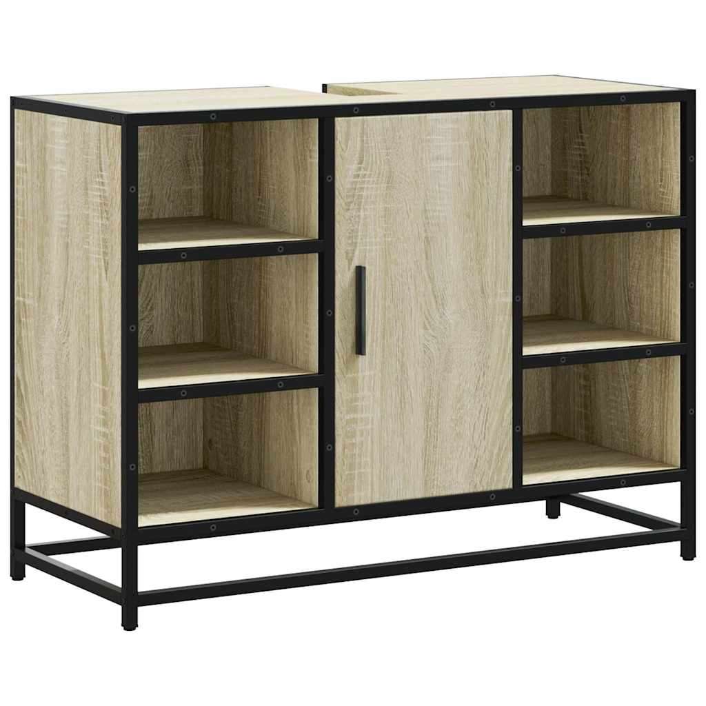 Mobiletto per Lavabo da Bagno Rovere Sonoma 80x33x60 cm Legno Massello