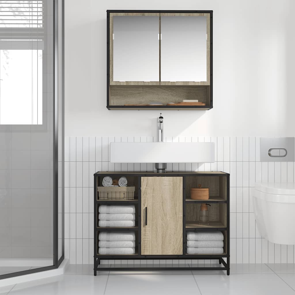 Mobiletto per Lavabo da Bagno Rovere Sonoma 80x33x60 cm Legno Massello